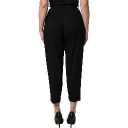 Black Wool High Waist Cropped Trouser Pants