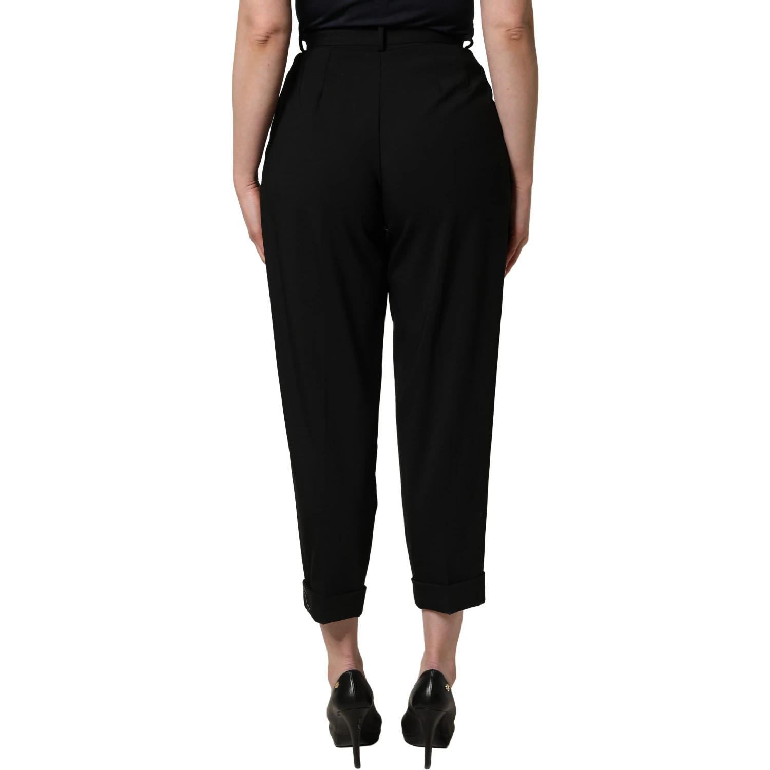 Black Wool High Waist Cropped Trouser Pants