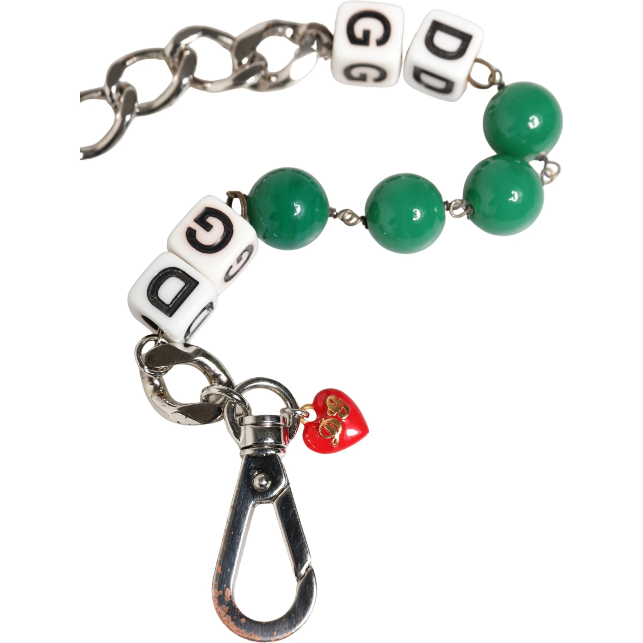 Silver Brass Chain Dice DG Logo EmbellishedCharm Bracelet