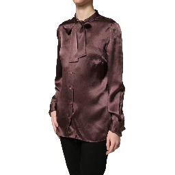 Violet Satin Long Sleeve Ascot Tie Shirt Top