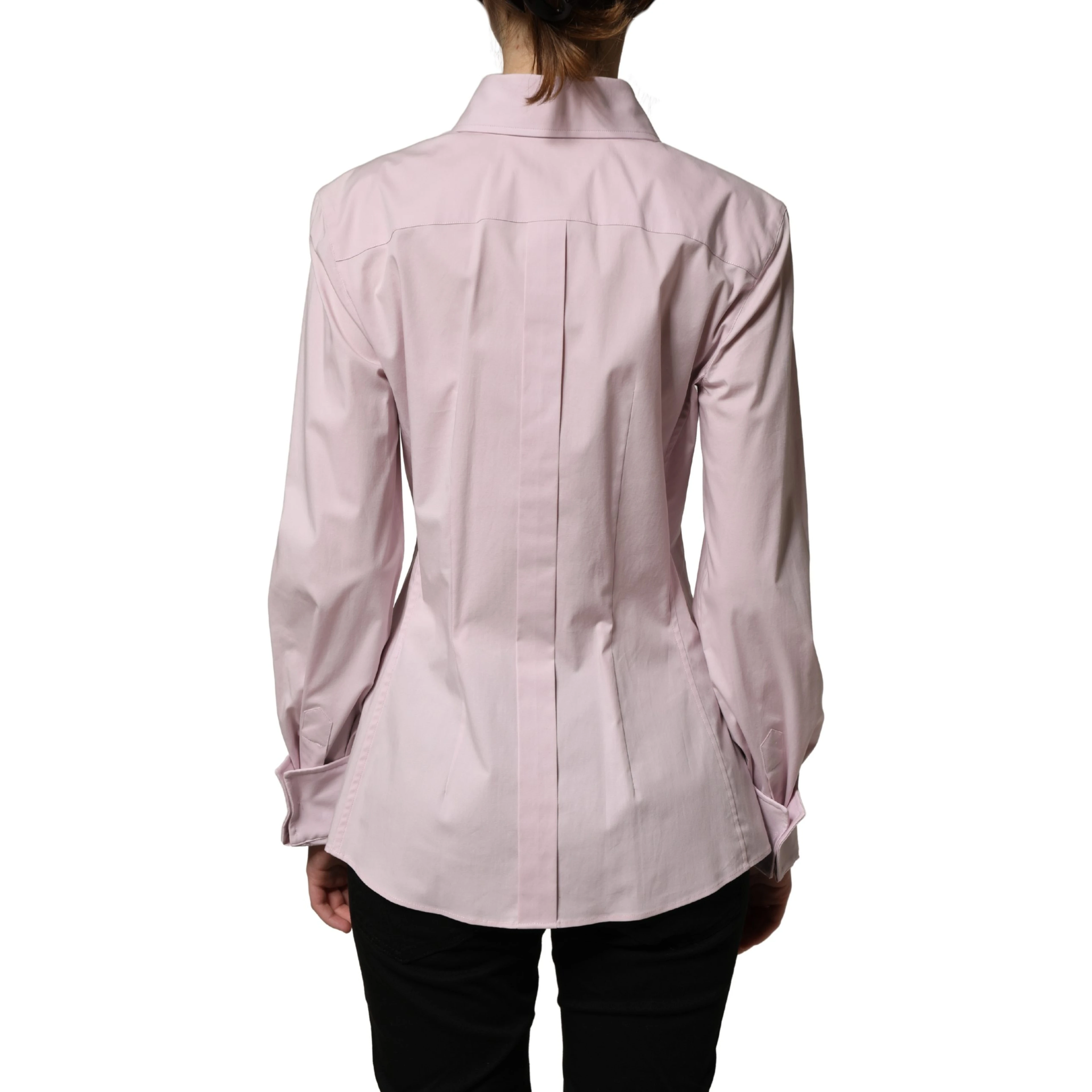 Pink Cotton Long Sleeves Collared Shirt Top