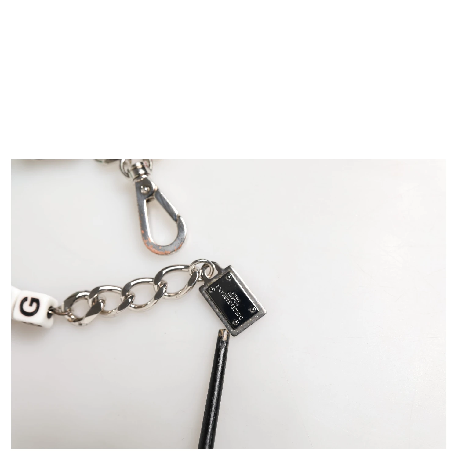 Silver Brass Chain Dice DG Logo EmbellishedCharm Bracelet