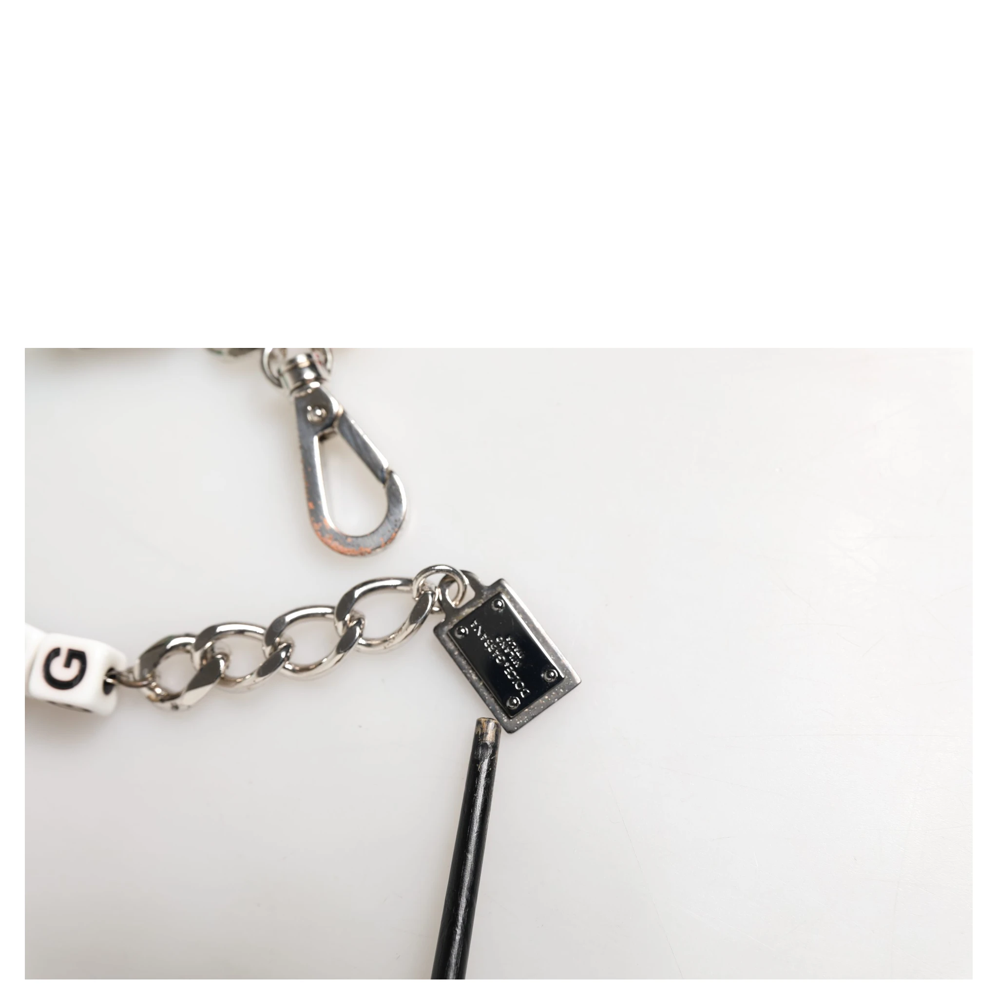 Silver Brass Chain Dice DG Logo EmbellishedCharm Bracelet