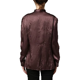 Violet Satin Long Sleeve Ascot Tie Shirt Top