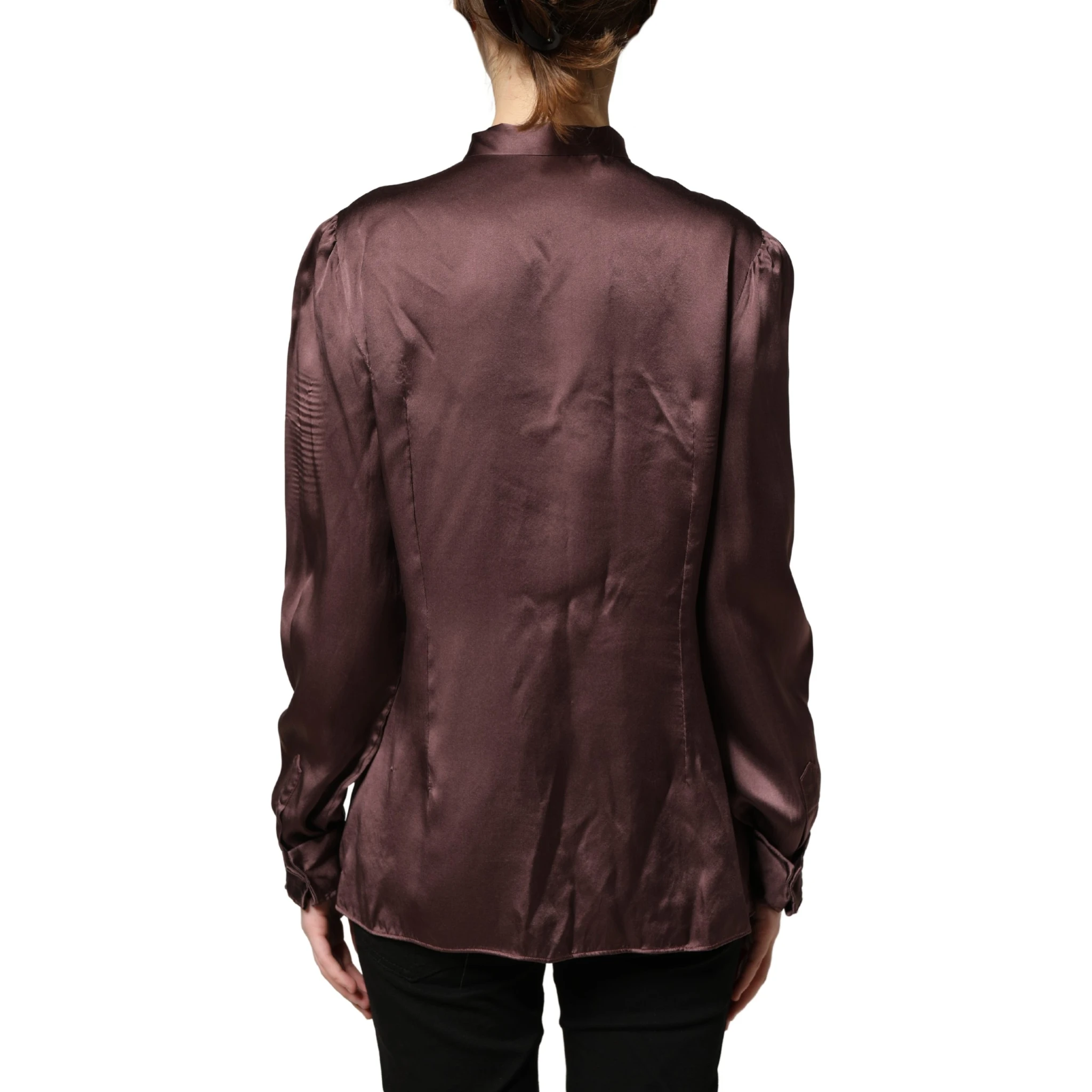 Violet Satin Long Sleeve Ascot Tie Shirt Top