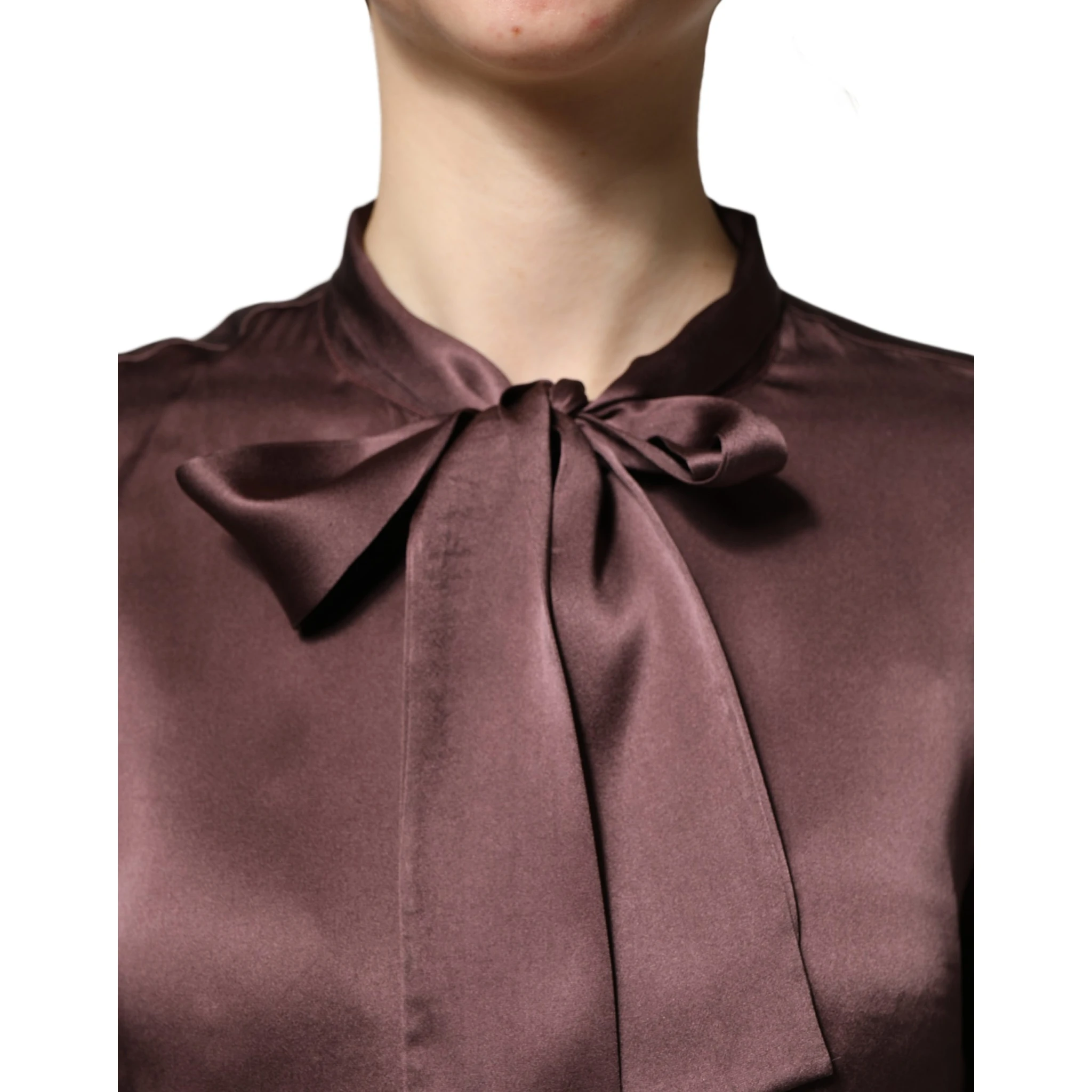 Violet Satin Long Sleeve Ascot Tie Shirt Top