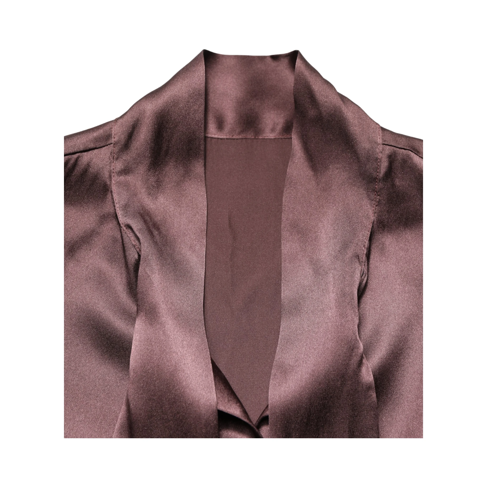 Violet Satin Long Sleeve Ascot Tie Shirt Top