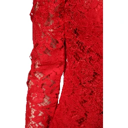 Red Lace Floral Embroidery Long Sleeves Top