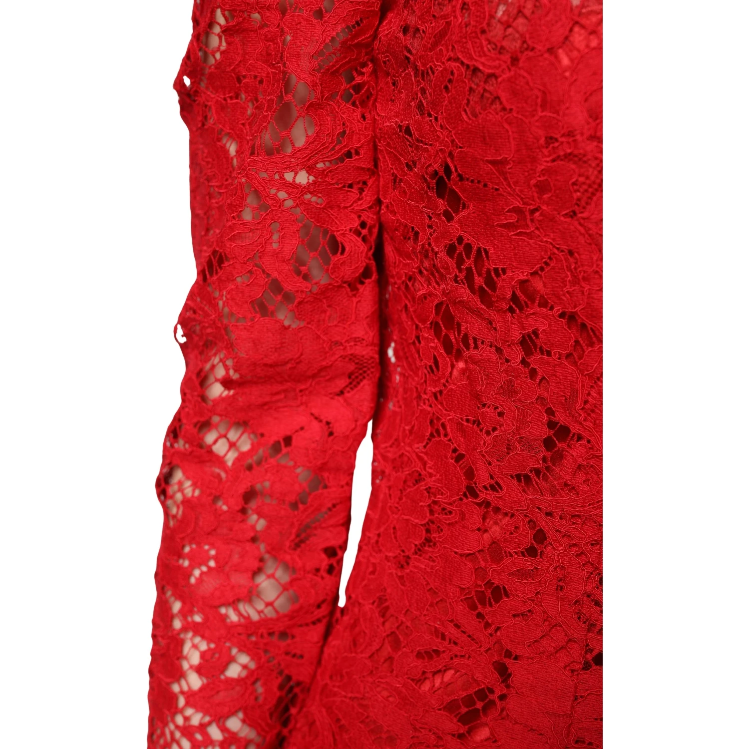 Red Lace Floral Embroidery Long Sleeves Top