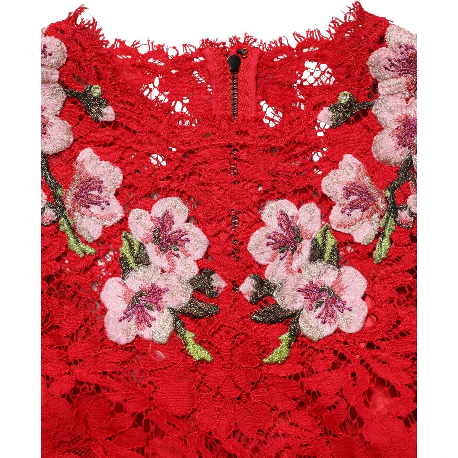 Red Lace Floral Embroidery Long Sleeves Top