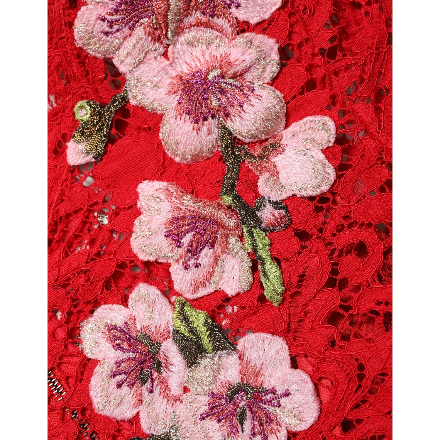 Red Lace Floral Embroidery Long Sleeves Top