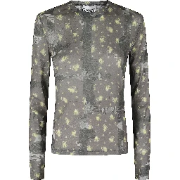 PRINTED MARL MESH LONG SLEEVE TOP