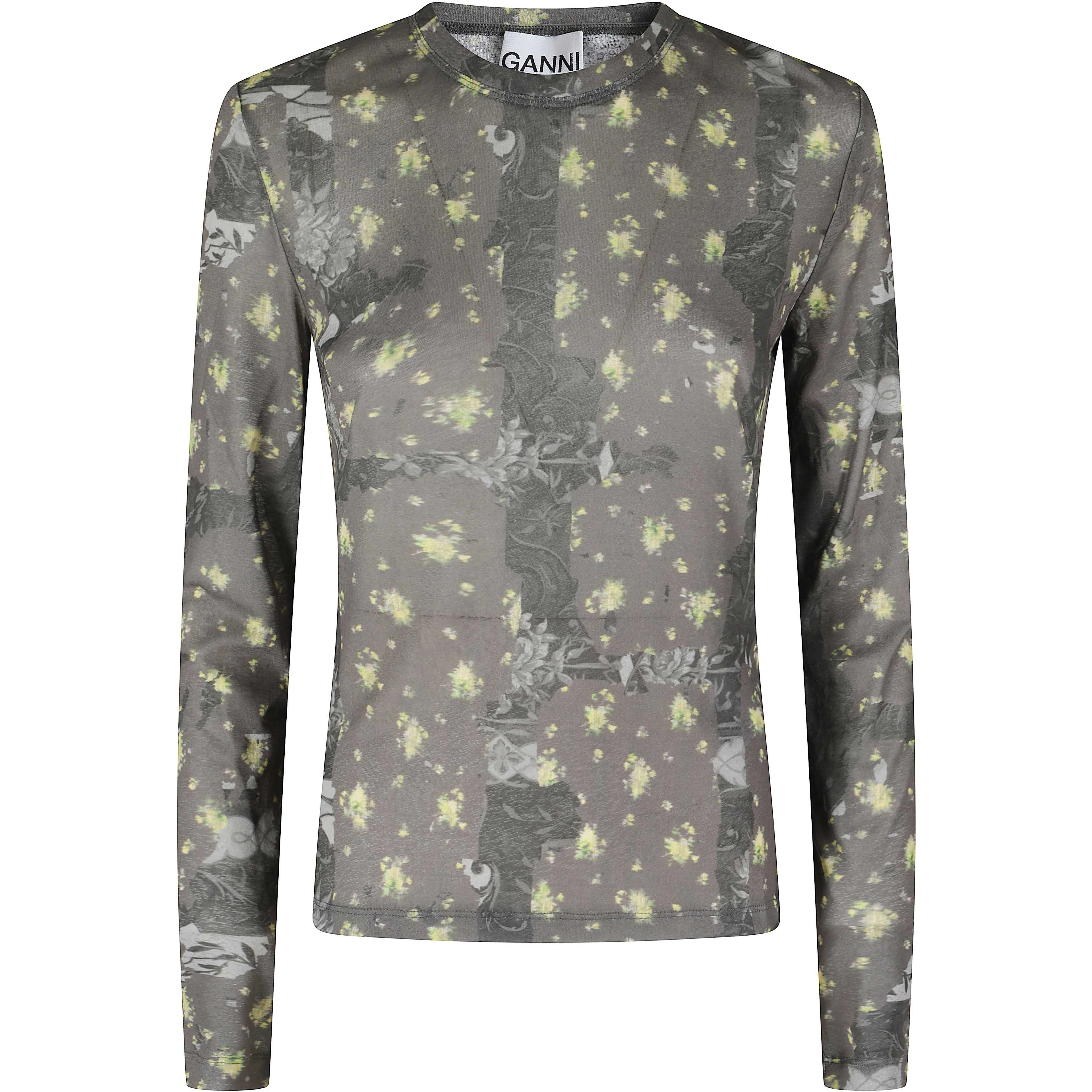 PRINTED MARL MESH LONG SLEEVE TOP
