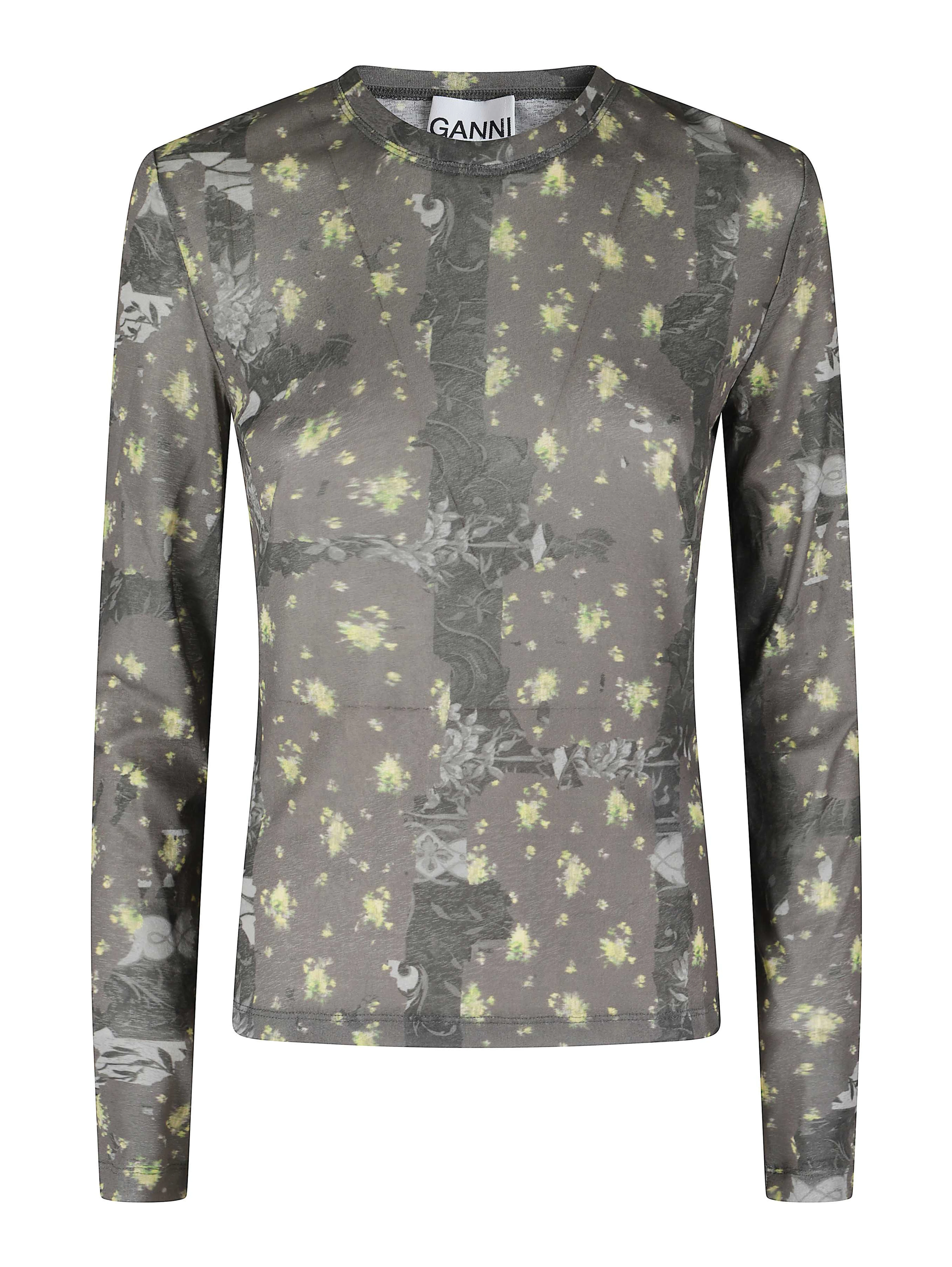 PRINTED MARL MESH LONG SLEEVE TOP