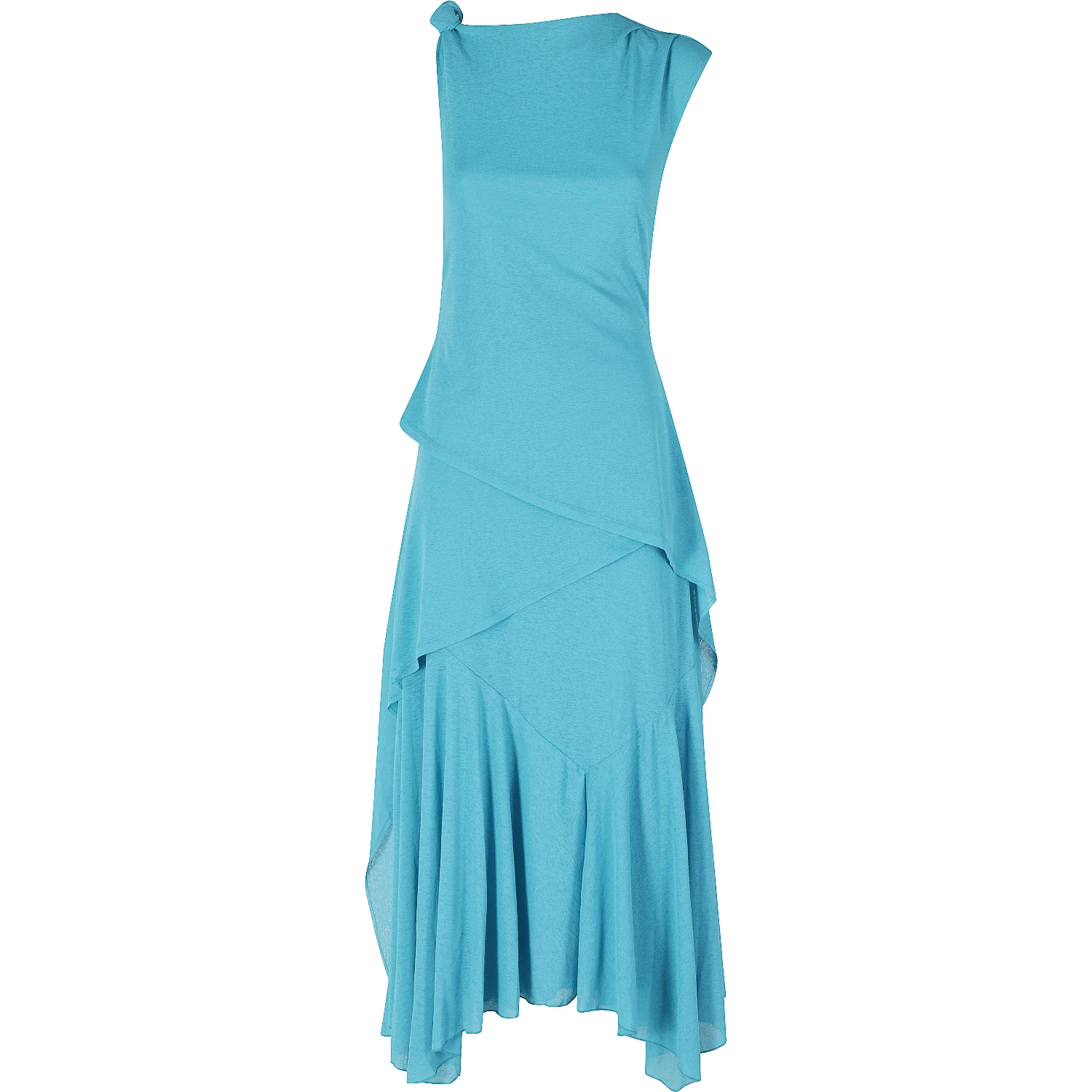 MARL MESH DRAPED KNOT DETAILING LONG DRESS