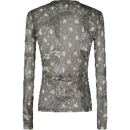 PRINTED MARL MESH LONG SLEEVE TOP