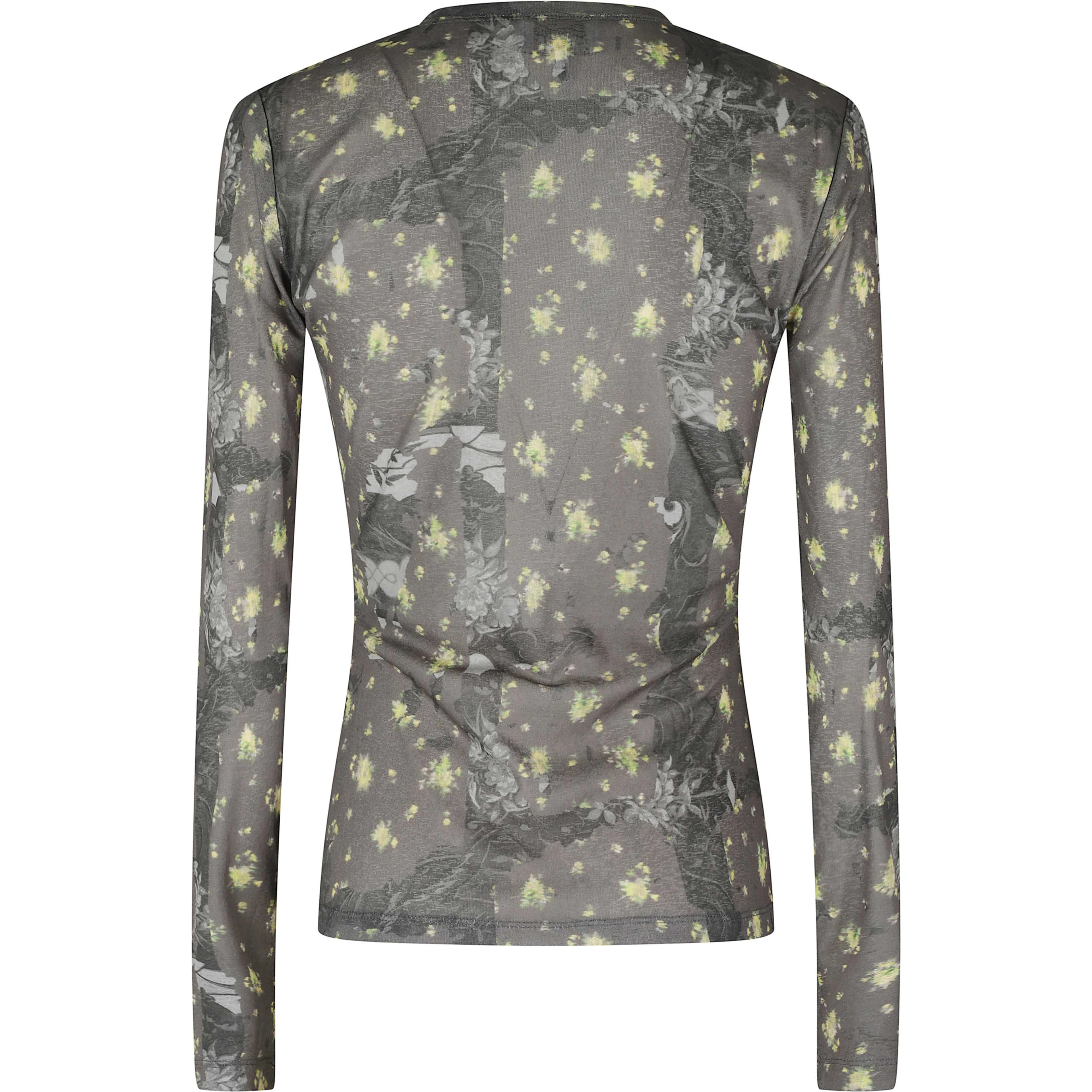 PRINTED MARL MESH LONG SLEEVE TOP