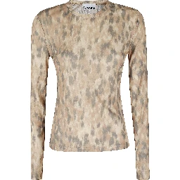 PRINTED MARL MESH LONG SLEEVE TOP