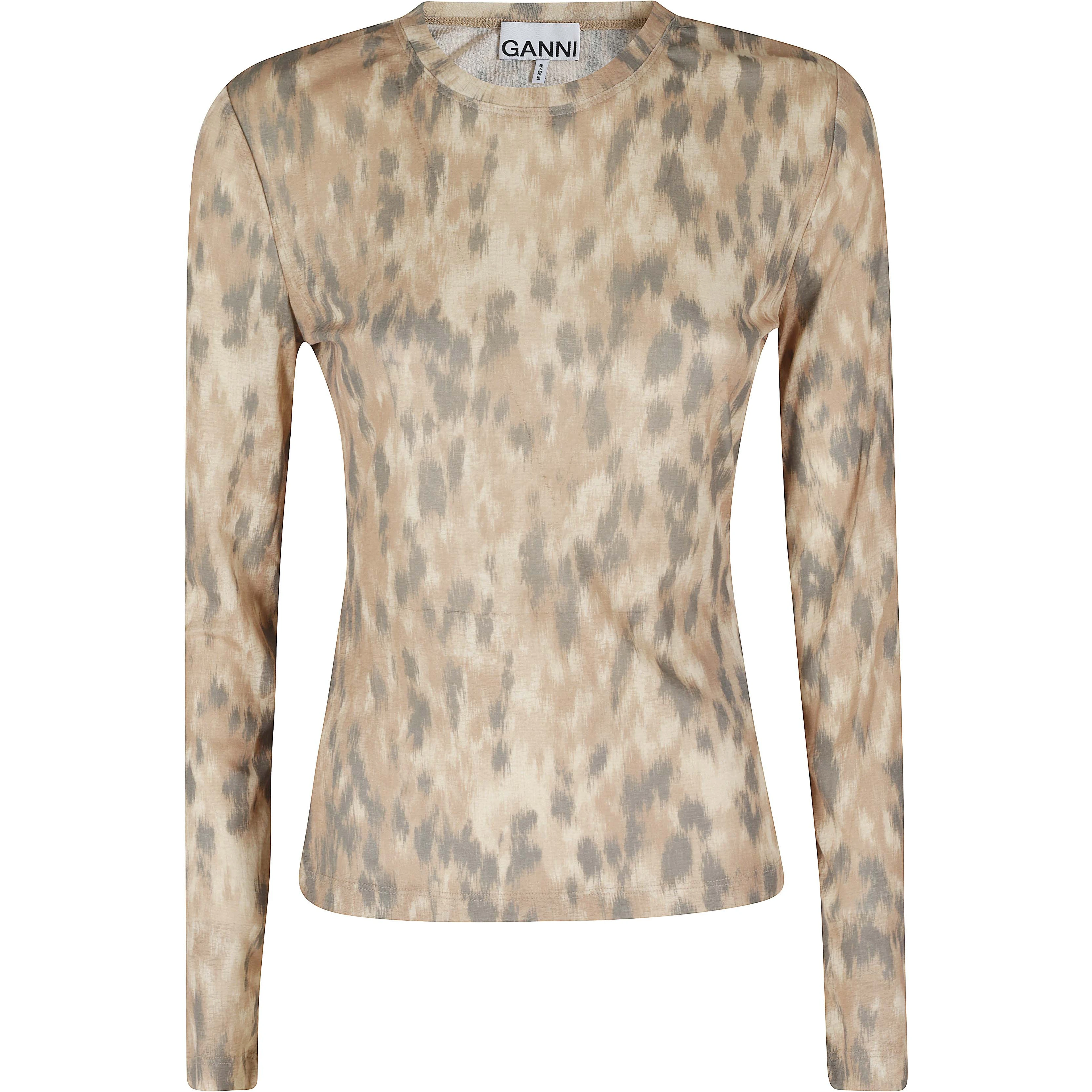 PRINTED MARL MESH LONG SLEEVE TOP