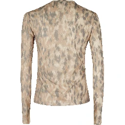 PRINTED MARL MESH LONG SLEEVE TOP