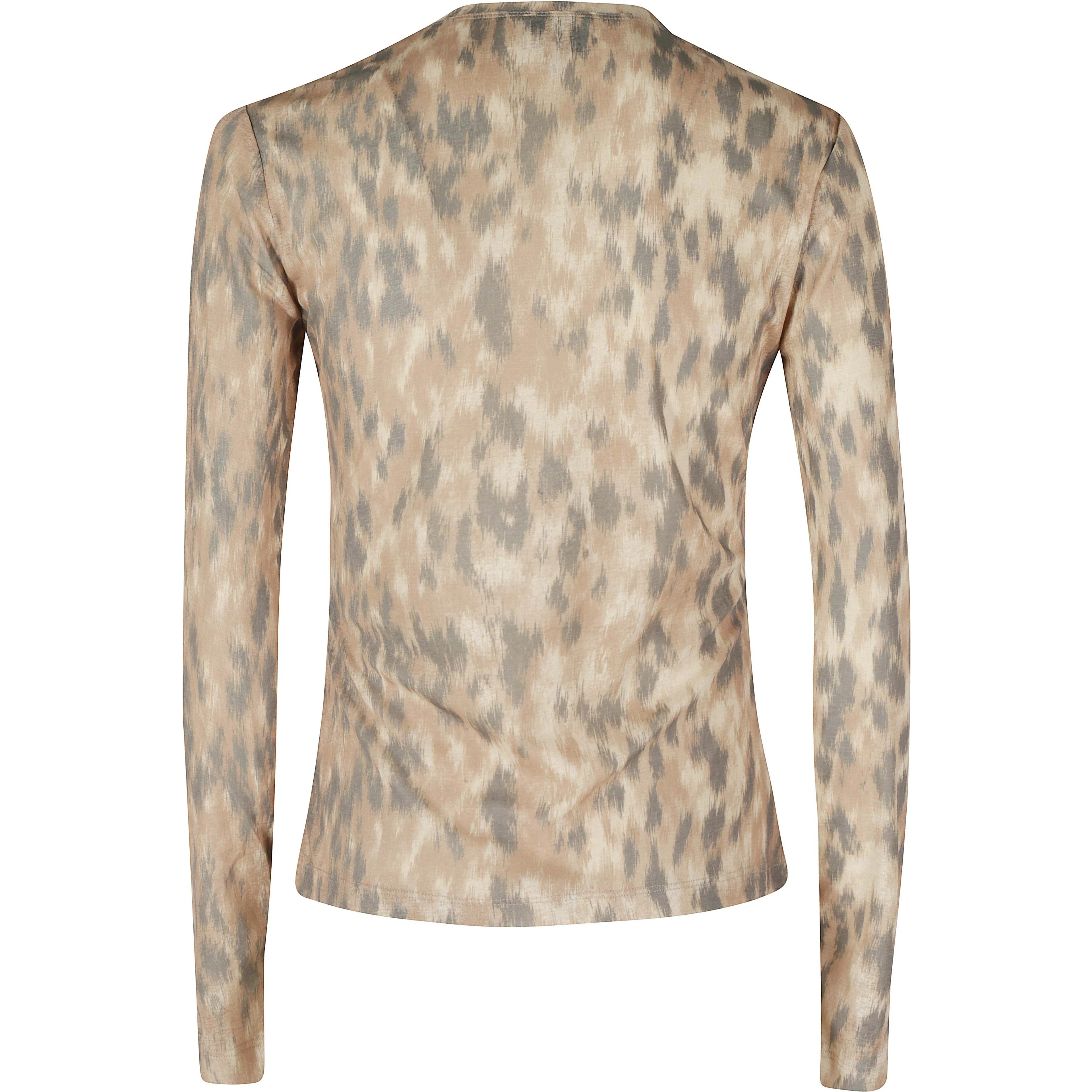 PRINTED MARL MESH LONG SLEEVE TOP