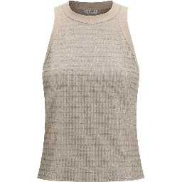 Beige Cotton Sleeveles T-Shirt