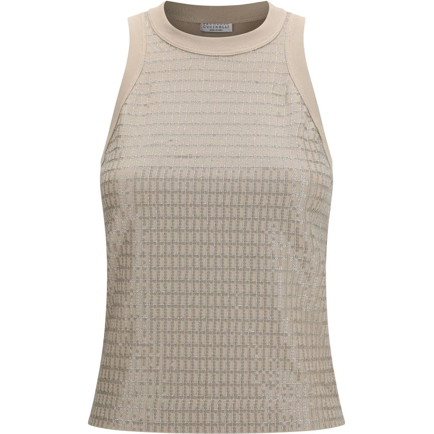 Beige Cotton Sleeveles T-Shirt