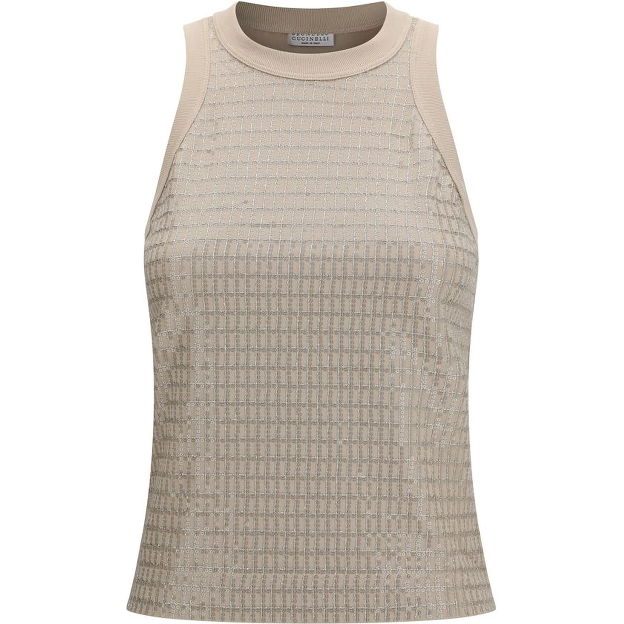 Beige Cotton Sleeveles T-Shirt