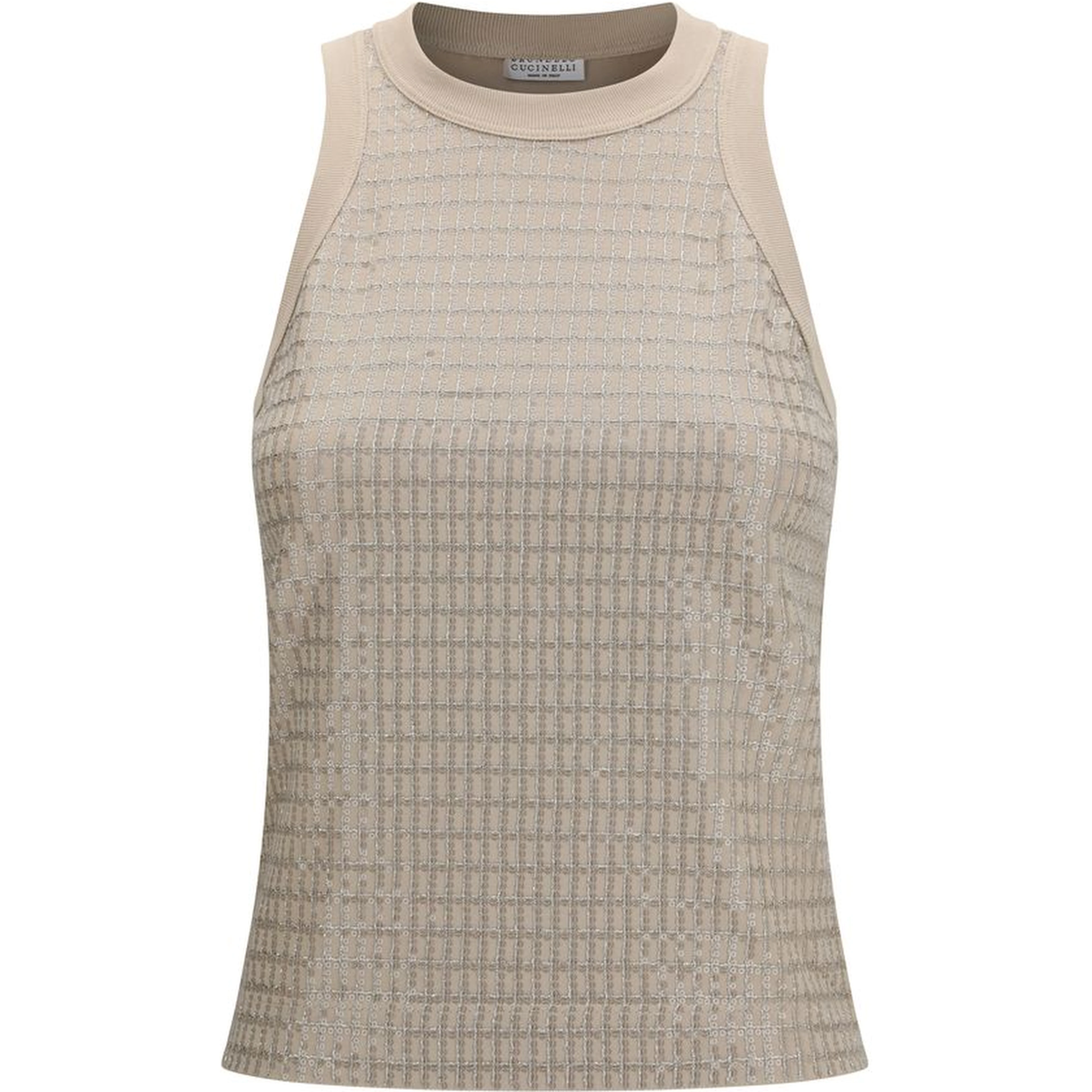 Beige Cotton Sleeveles T-Shirt