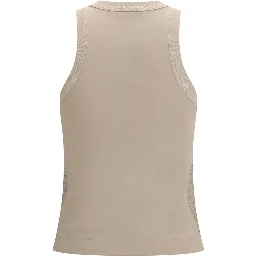 Beige Cotton Sleeveles T-Shirt