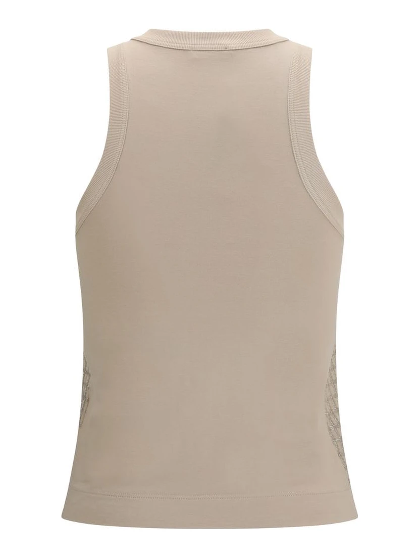 Beige Cotton Sleeveles T-Shirt