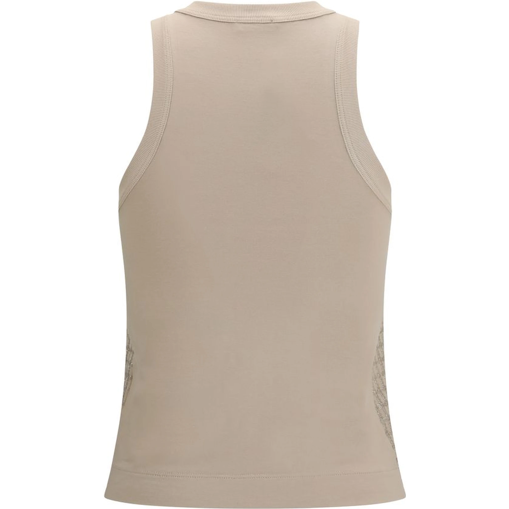 Beige Cotton Sleeveles T-Shirt