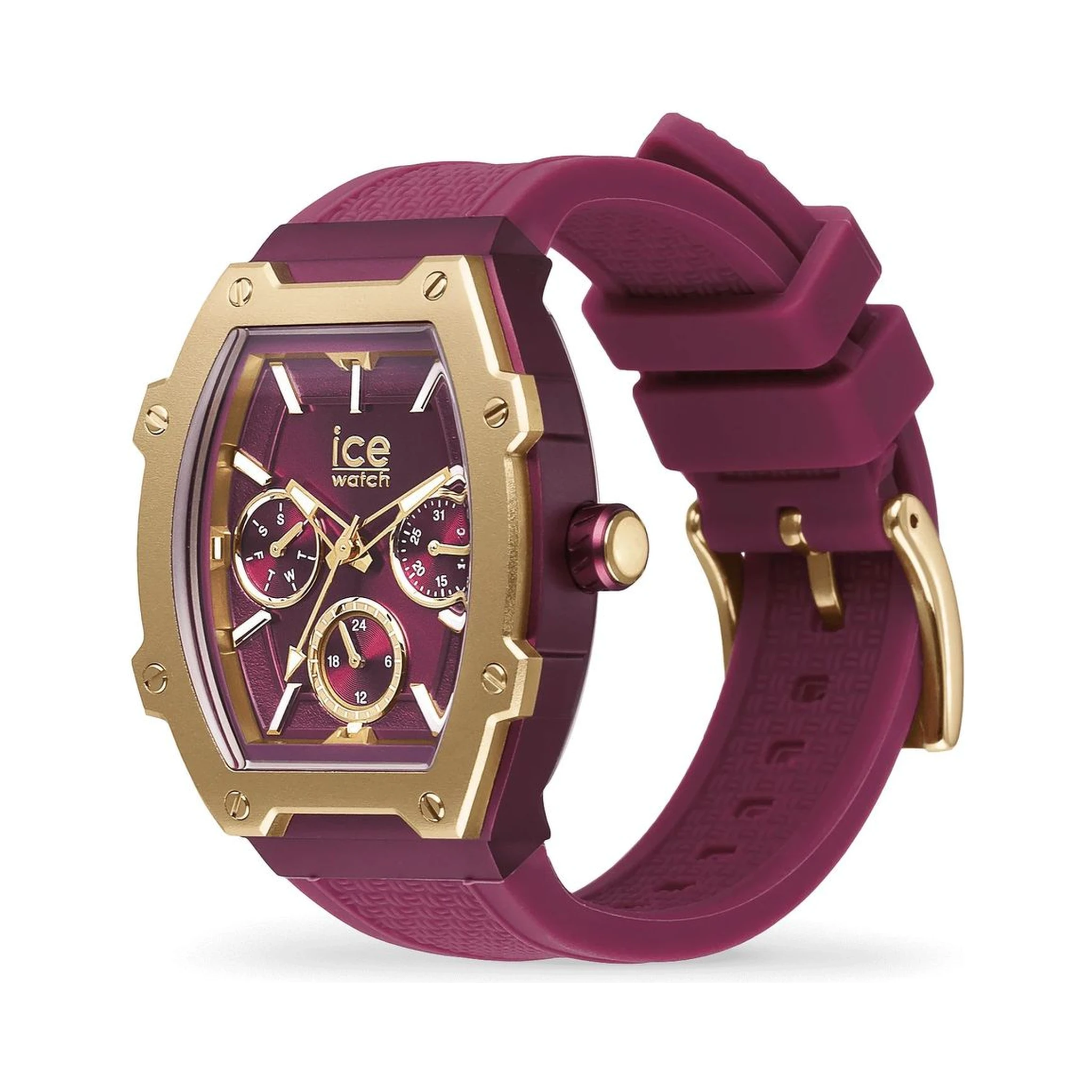 ساعة يد بسوار صناعي بنفسجي