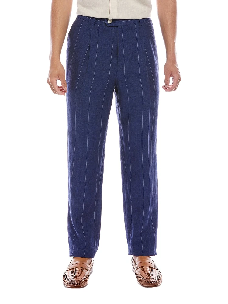 Blue Linen Casual Pants