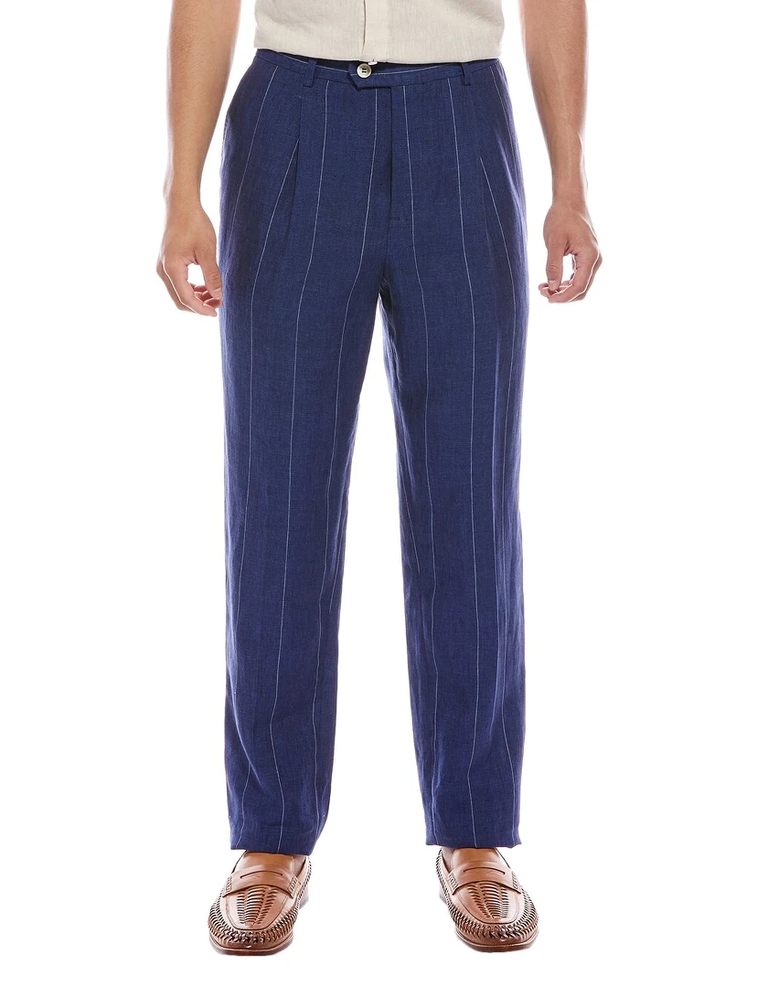 Blue Linen Casual Pants