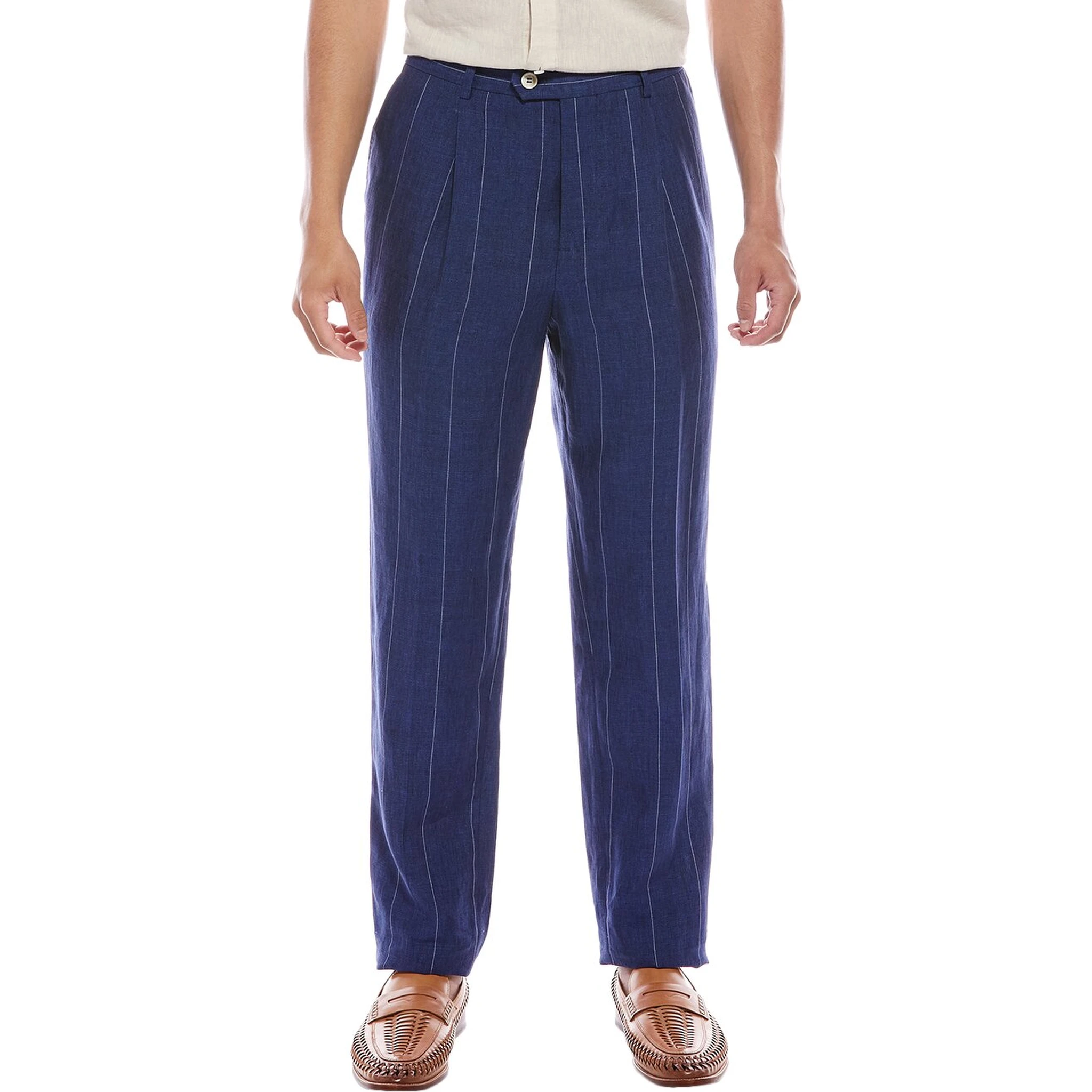 Blue Linen Casual Pants