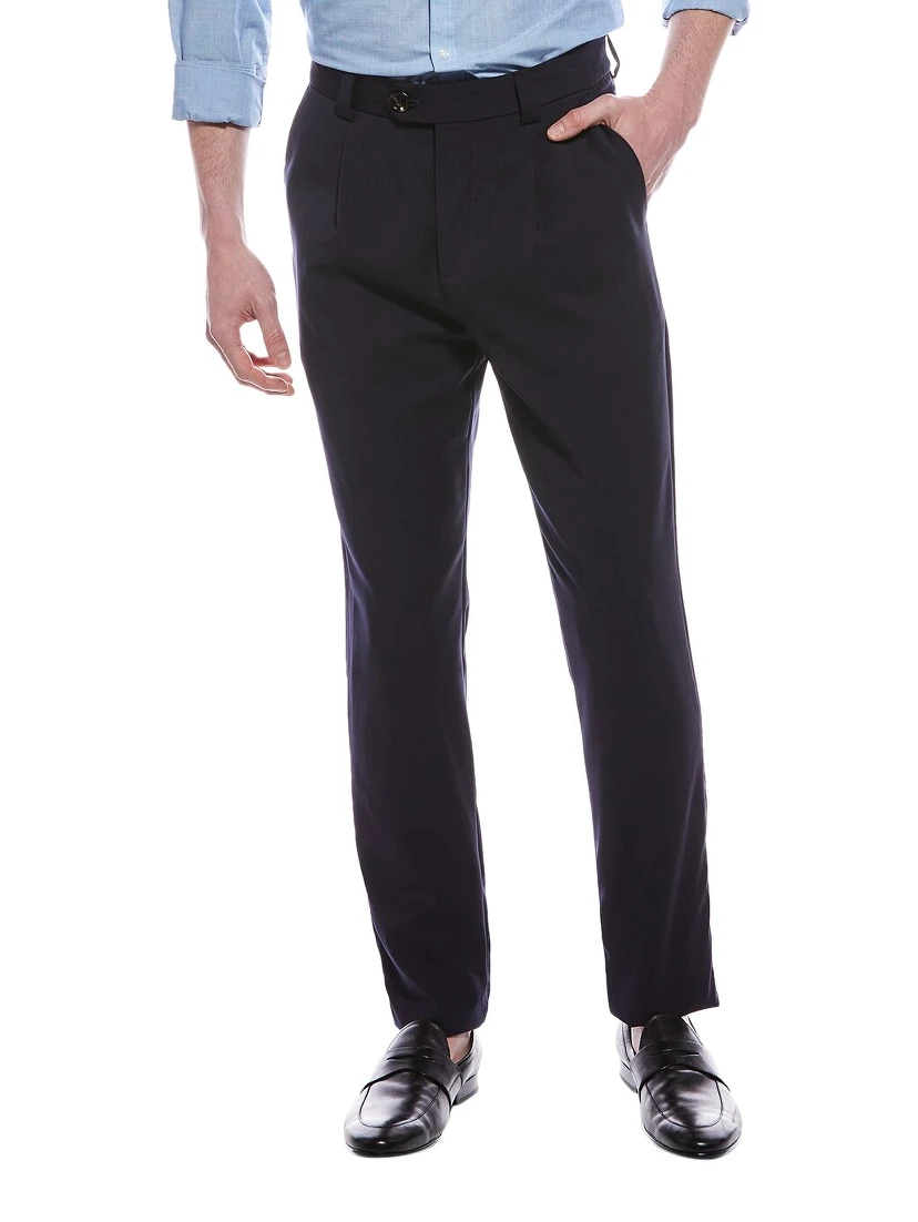 Blue Wool Casual Pants