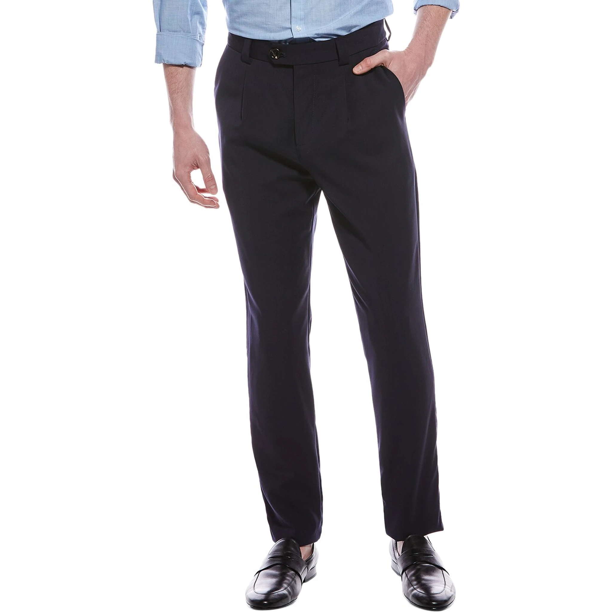 Blue Wool Casual Pants