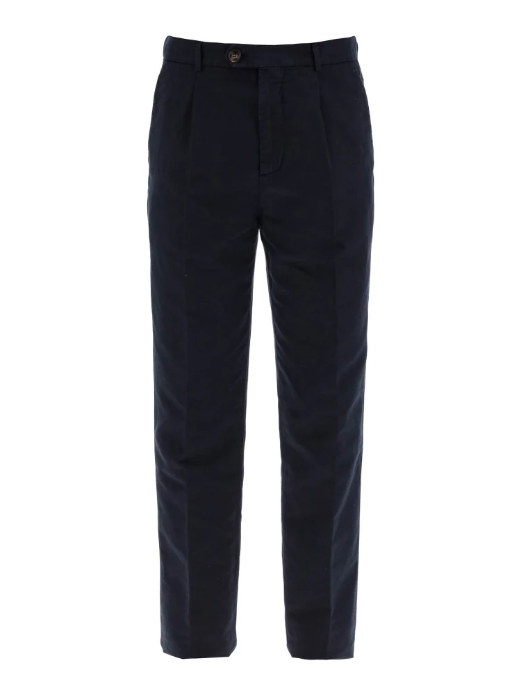 Blue Linen Casual Pants