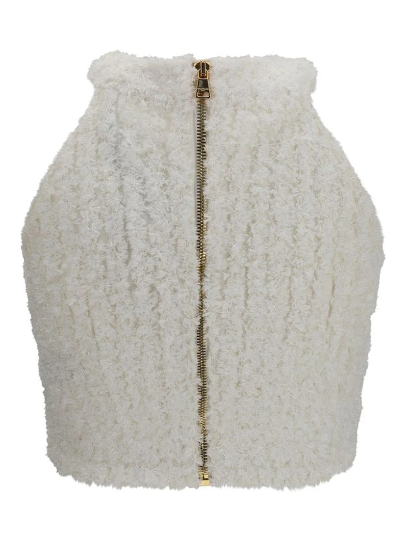 White Viscose Sleeveles T-Shirt