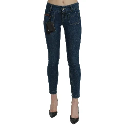 Blue Slim Fit Cropped Mid Waist Denim Jeans