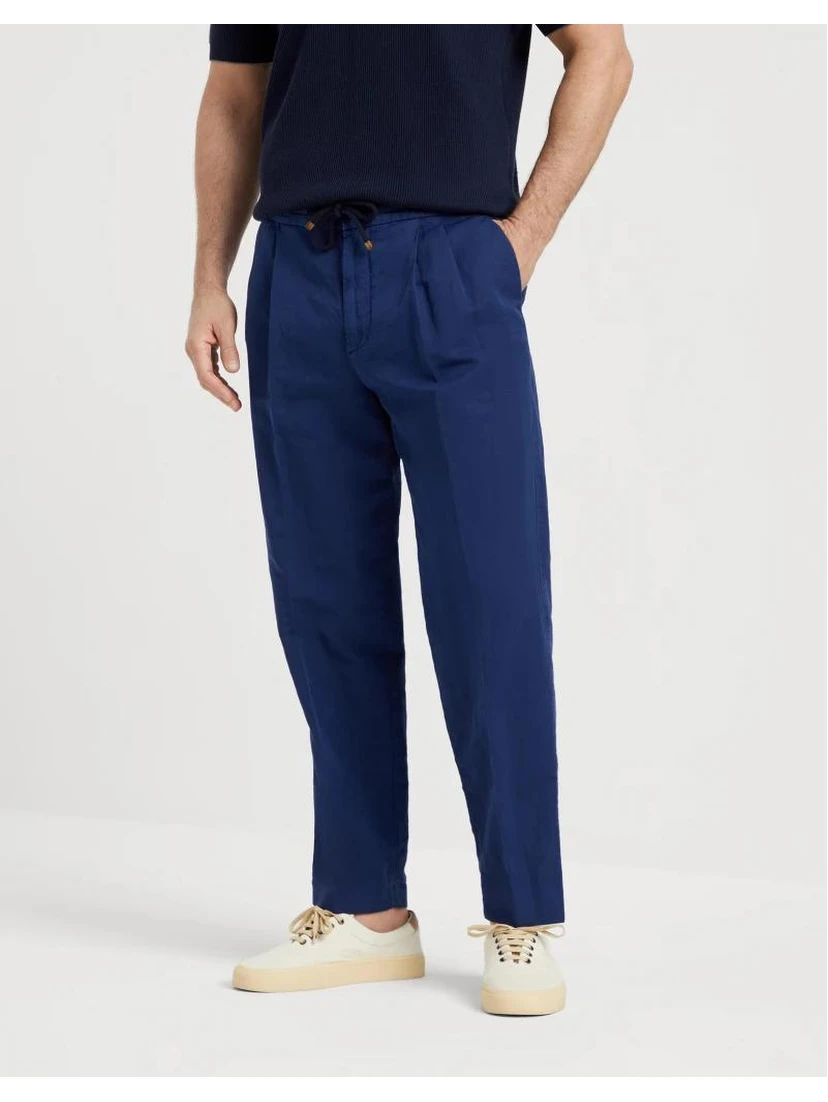 Blue Linen Casual Pants