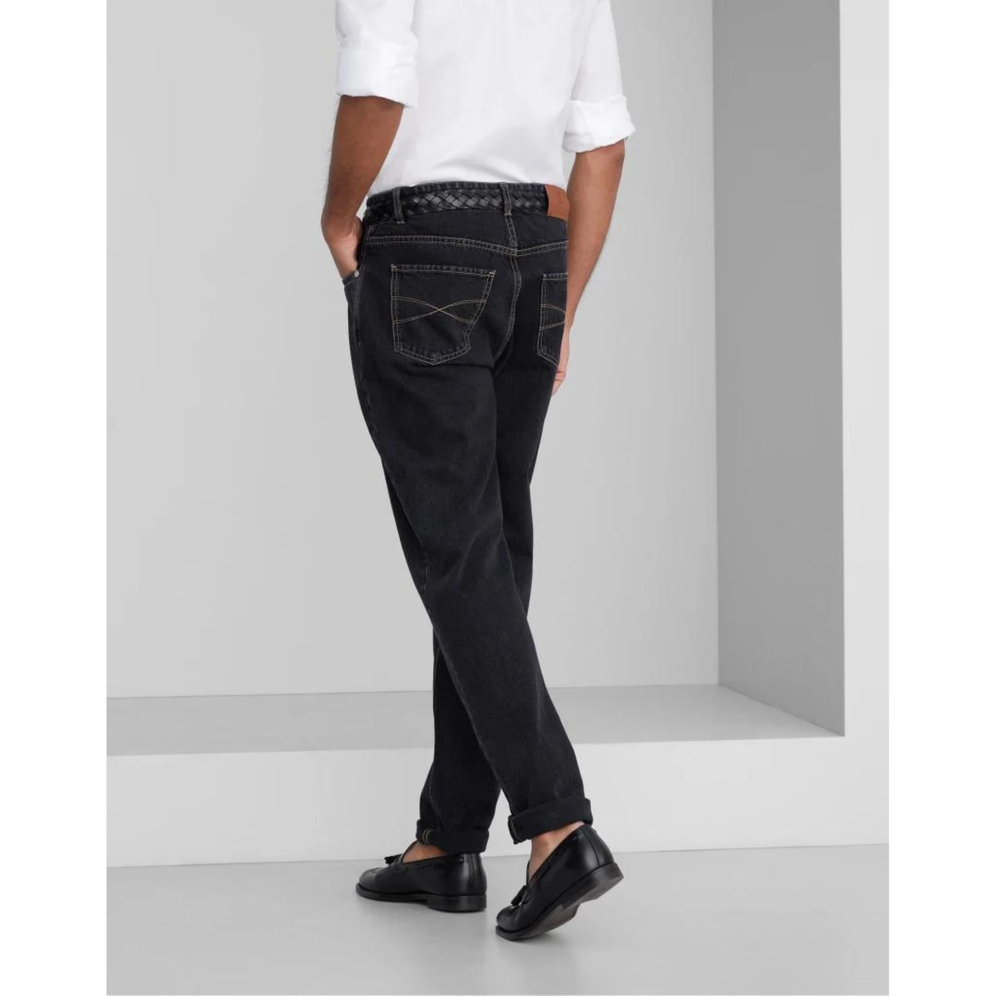 بنطلون جينز أزرق قطني بقصة مستقيمة