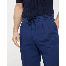 Blue Linen Casual Pants