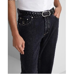 بنطلون جينز أزرق قطني بقصة مستقيمة