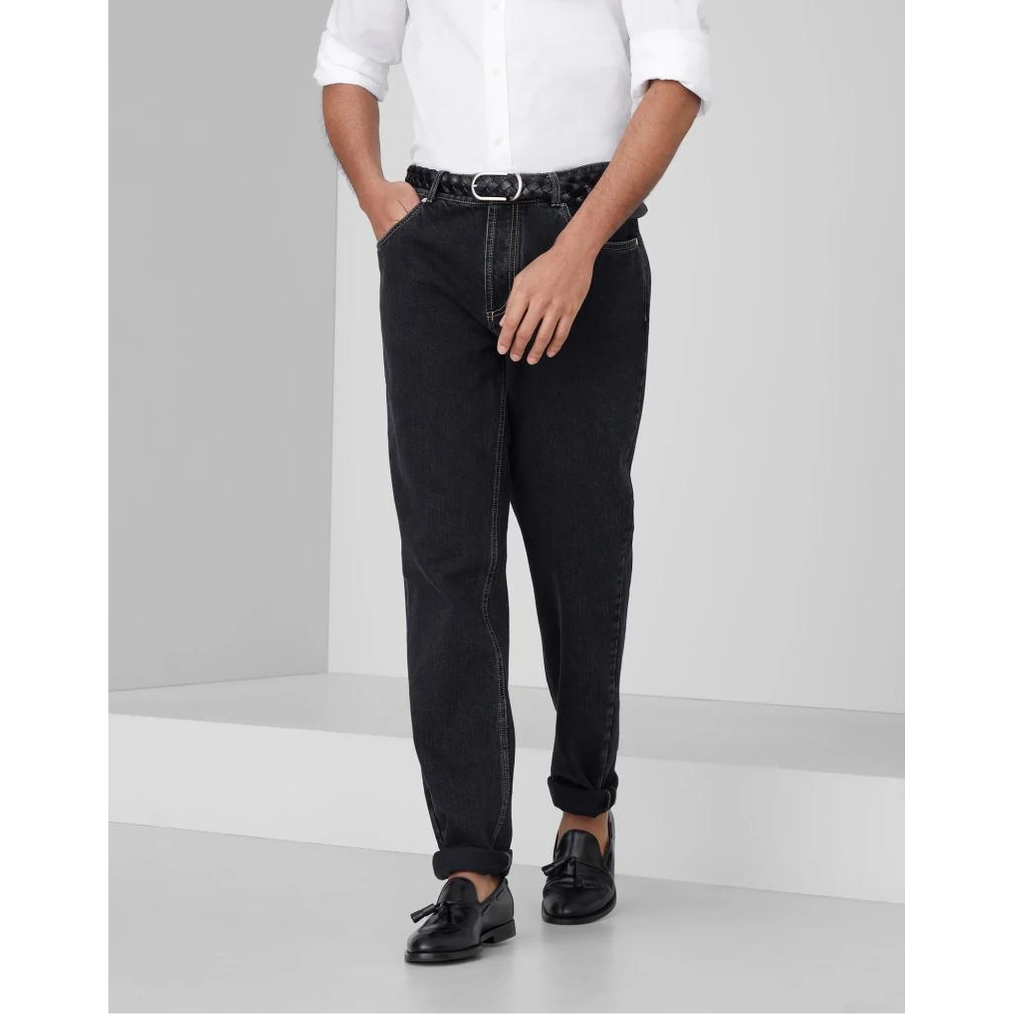 بنطلون جينز أزرق قطني بقصة مستقيمة