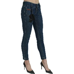 Blue Slim Fit Cropped Mid Waist Denim Jeans