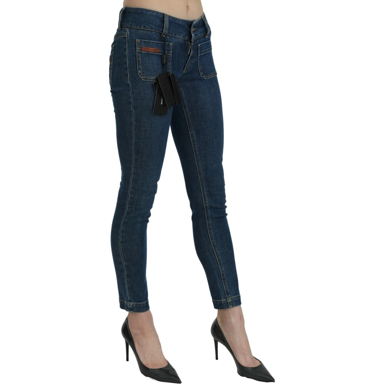 Blue Slim Fit Cropped Mid Waist Denim Jeans