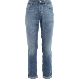 Blue Cotton Straight-Leg Jeans