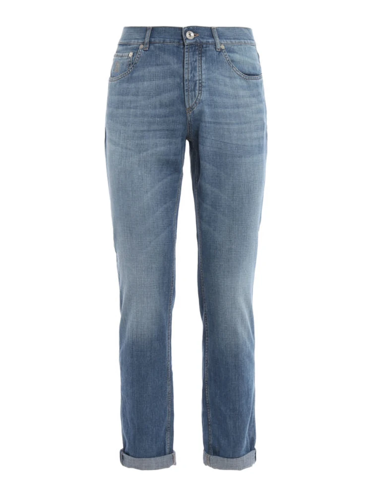 Blue Cotton Straight-Leg Jeans